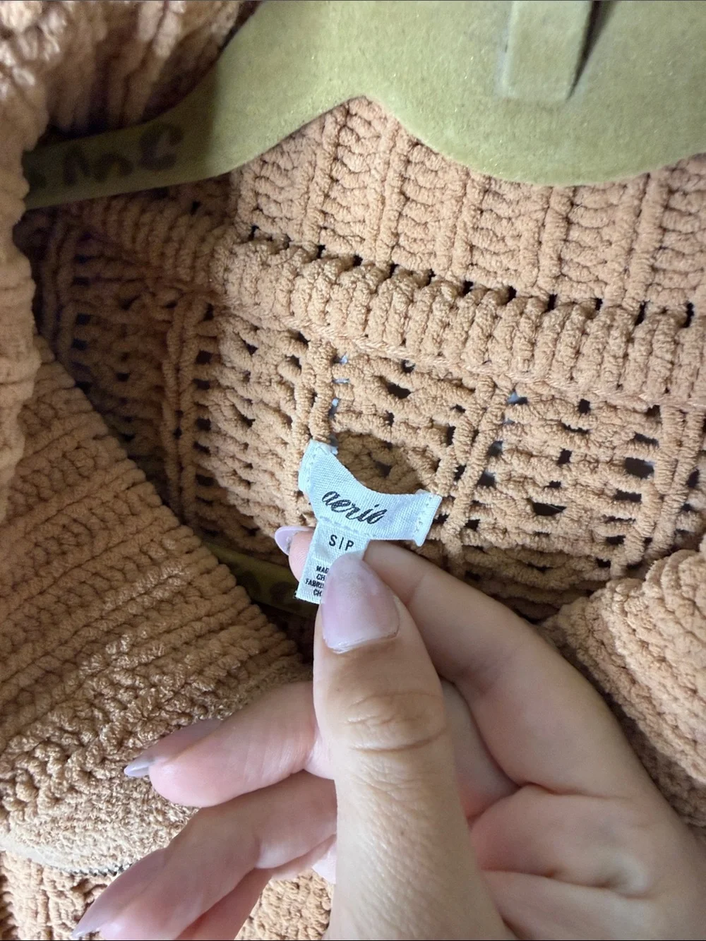 Aerie Chenille Zip-Front Knit Sweater - Camel Brown Size Small - Oversized